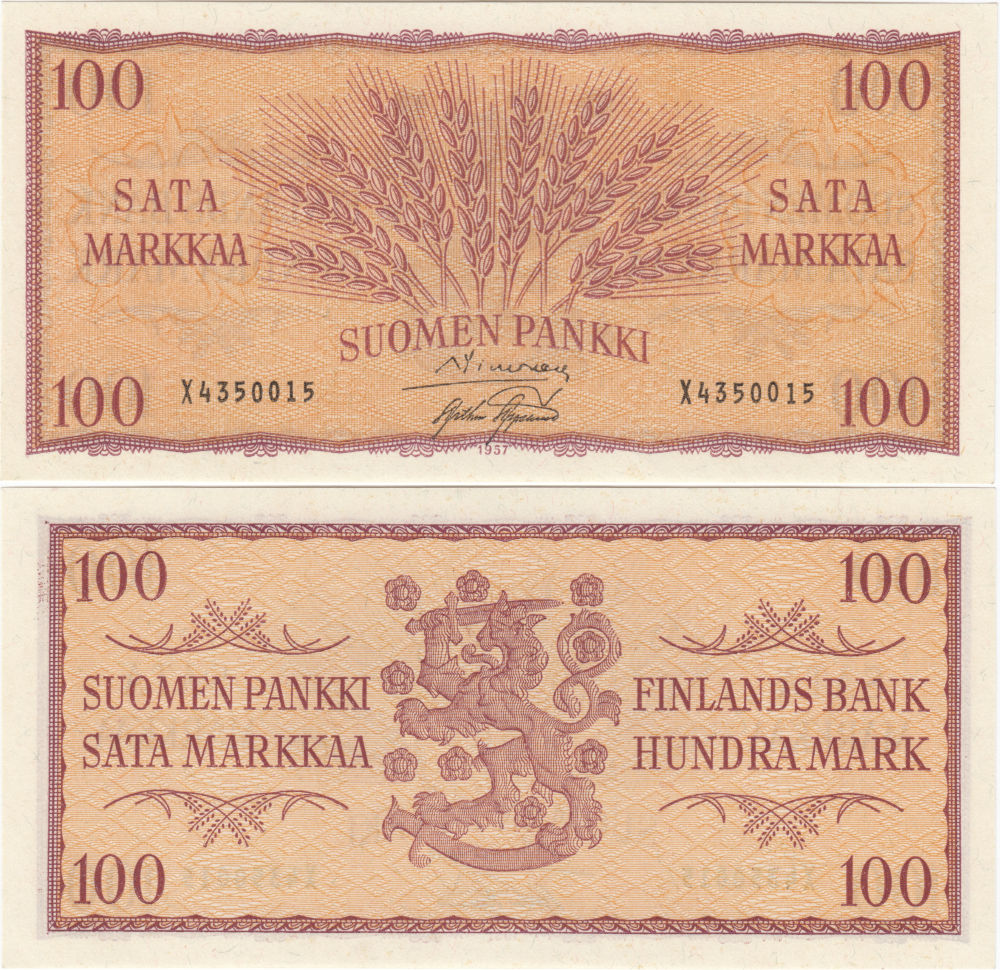 100 Markkaa 1957 X4350015 kl.9